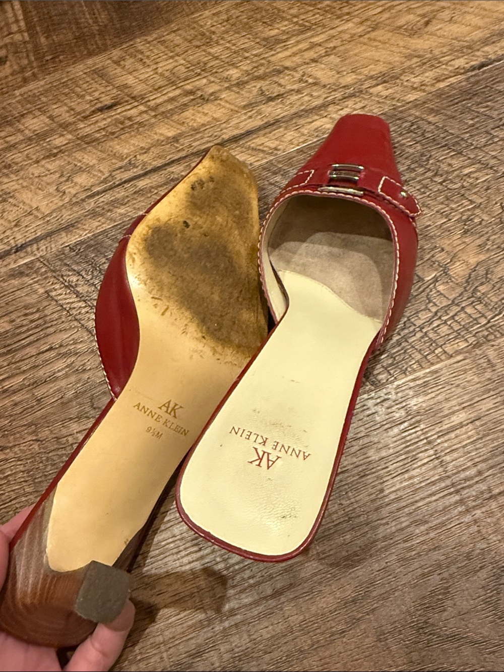 Anne Klein Red Leather Buckle-Front Slip-On Mules - Picture 4 of 5